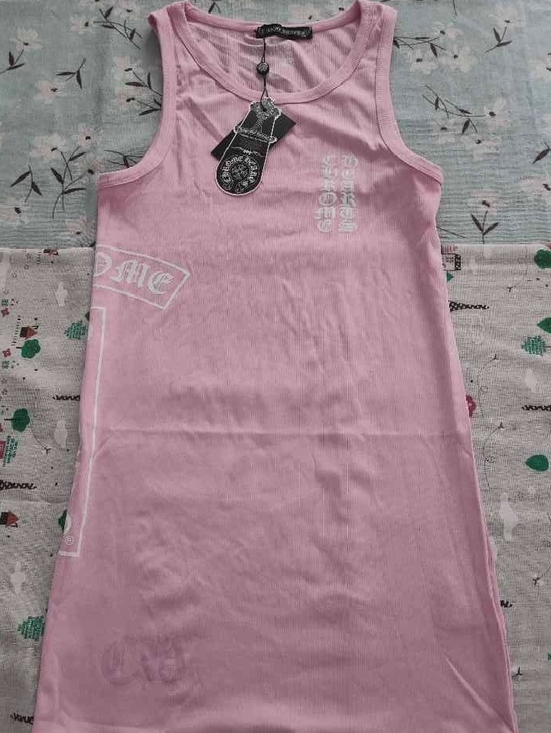 Chrome Hearts Tops - Chrome Hearts Pink Ribbed Tank Top Dress